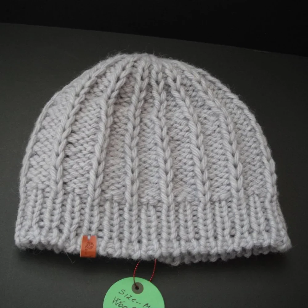 Hand Knitted Hat Toque Adult Size - M-(L) Wool Purple Unisex Color Blue-020 - Picture 6 of 8